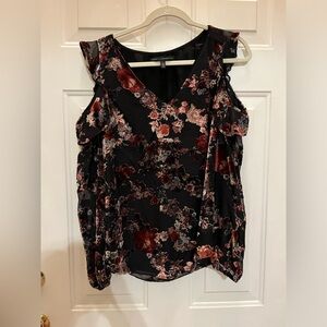 White House Black Market Floral Velvet Cold Shoulder Blouse, Size 6